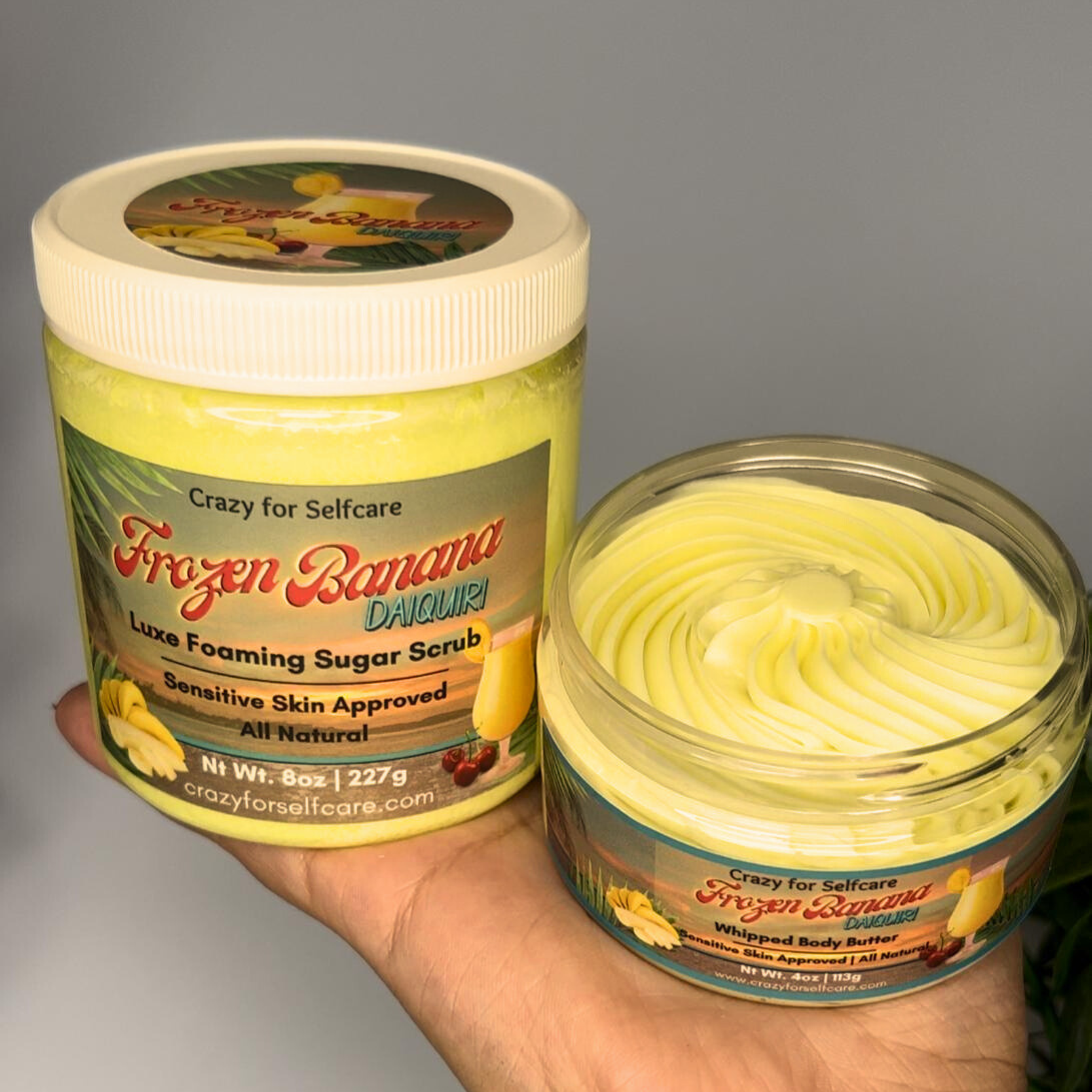 Frozen Banana Daiquiri Set | Luxe Foaming Sugar Scrub & Body Butter